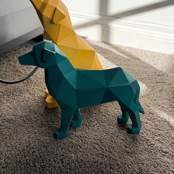 Set of 3 Geometric Dog Figurines Modern Low Poly Resin Statues Yellow Teal Pink - Picture 3 of 5